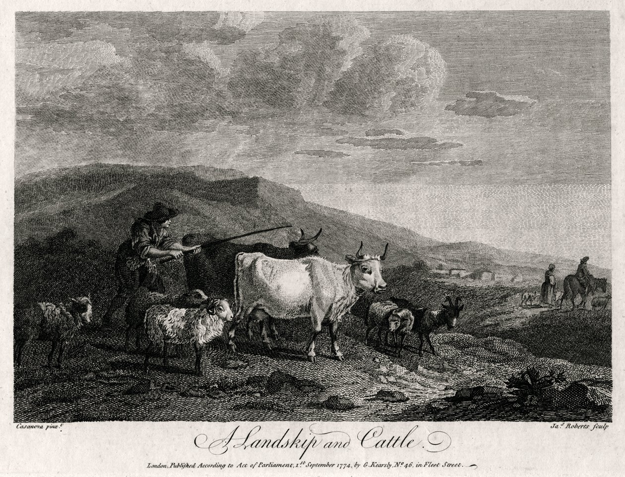 Et landskip og storfe, 1774. av James Roberts