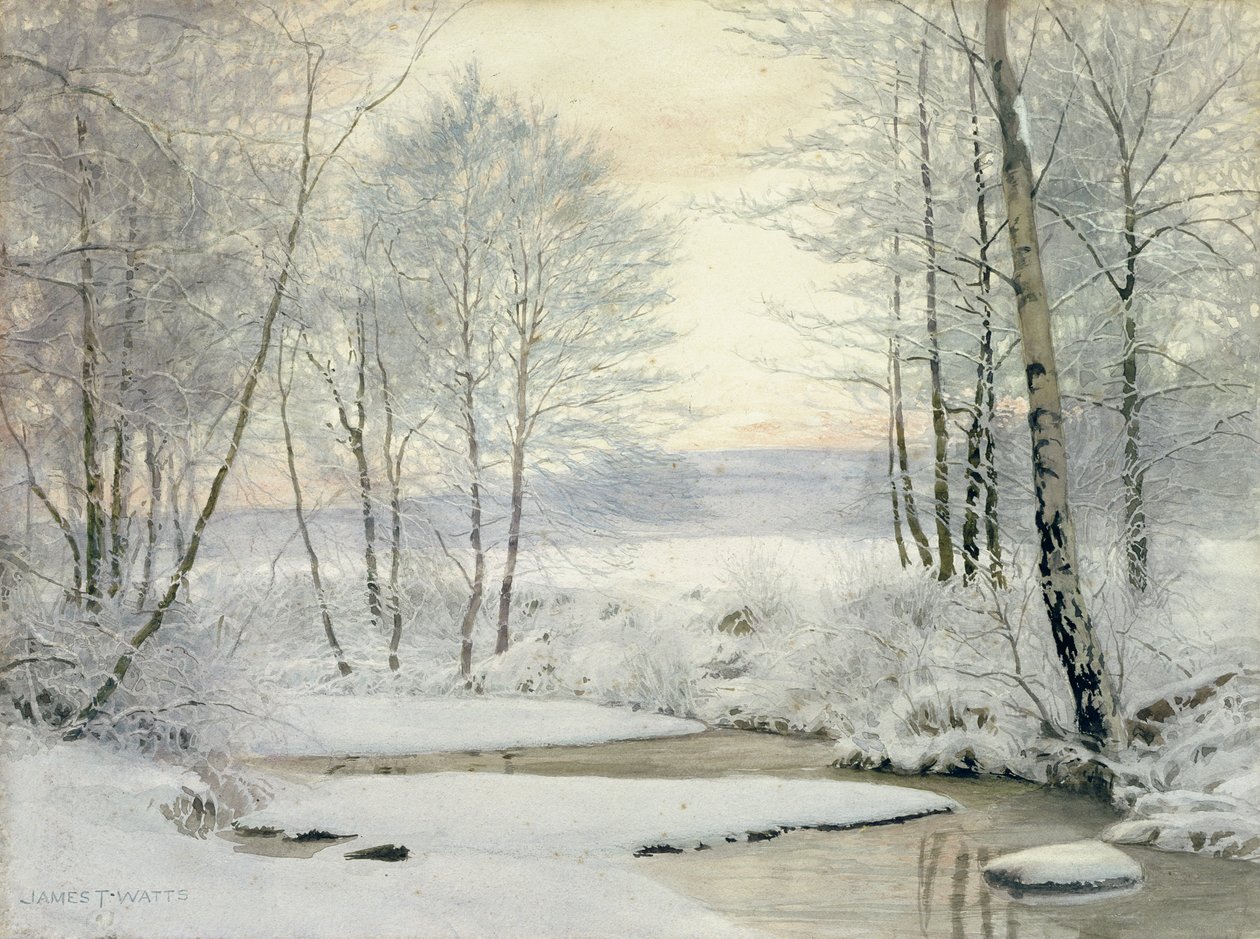 Vintersolnedgang (wc på papir) av James Thomas Watts