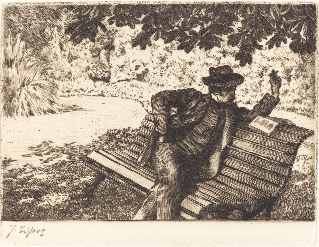 Denoisel Reading in the Garden, 1882. av James Tissot
