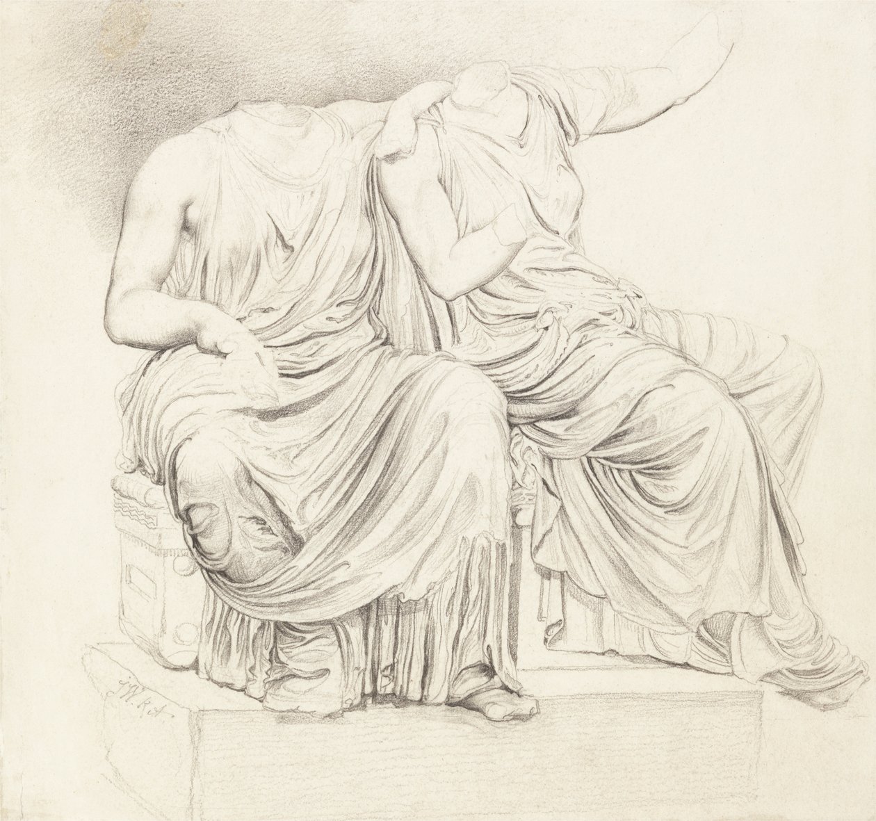Studie av to hodeløse klassiske statuer av James Ward