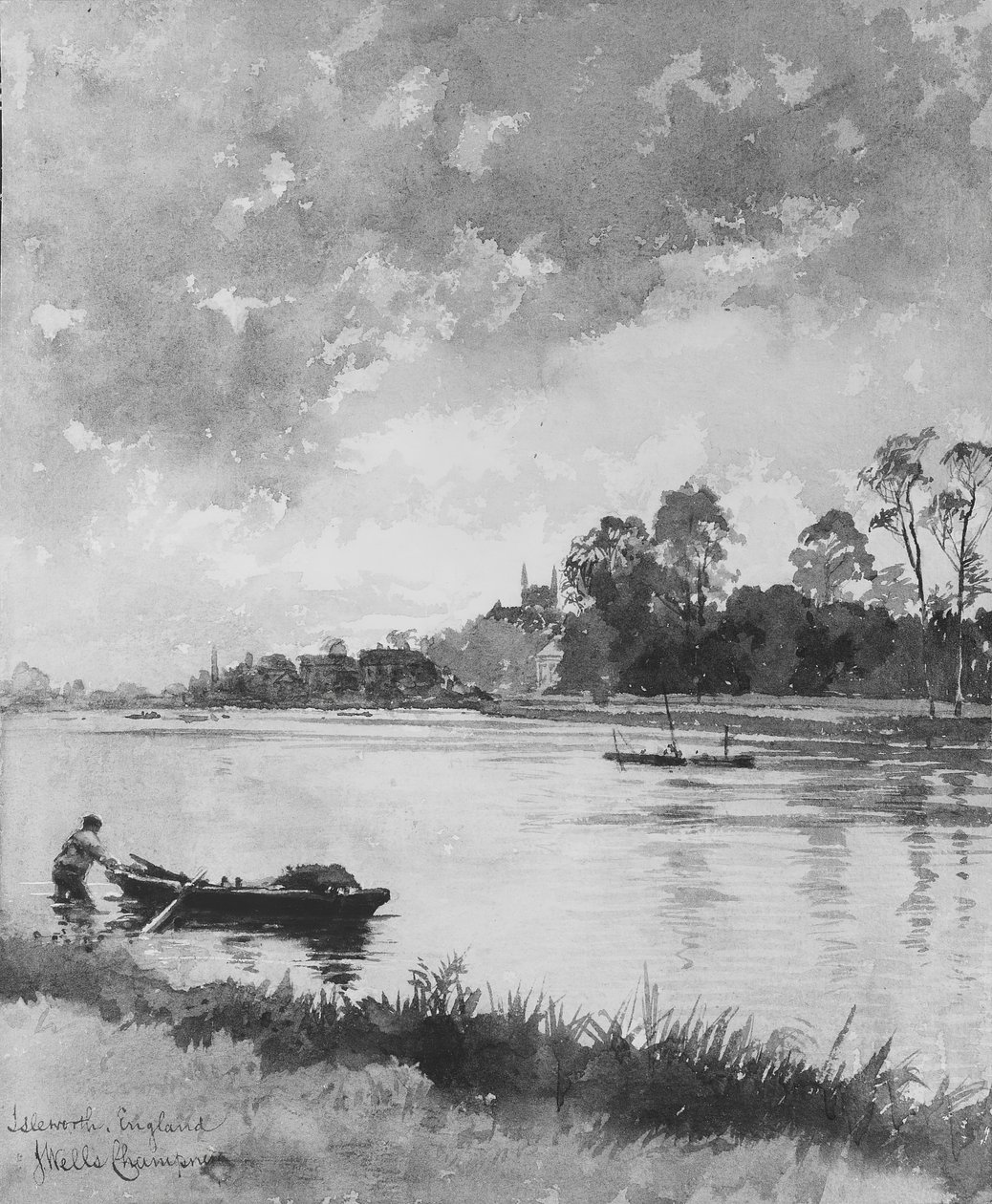 River Scene i England. av James Wells Champney