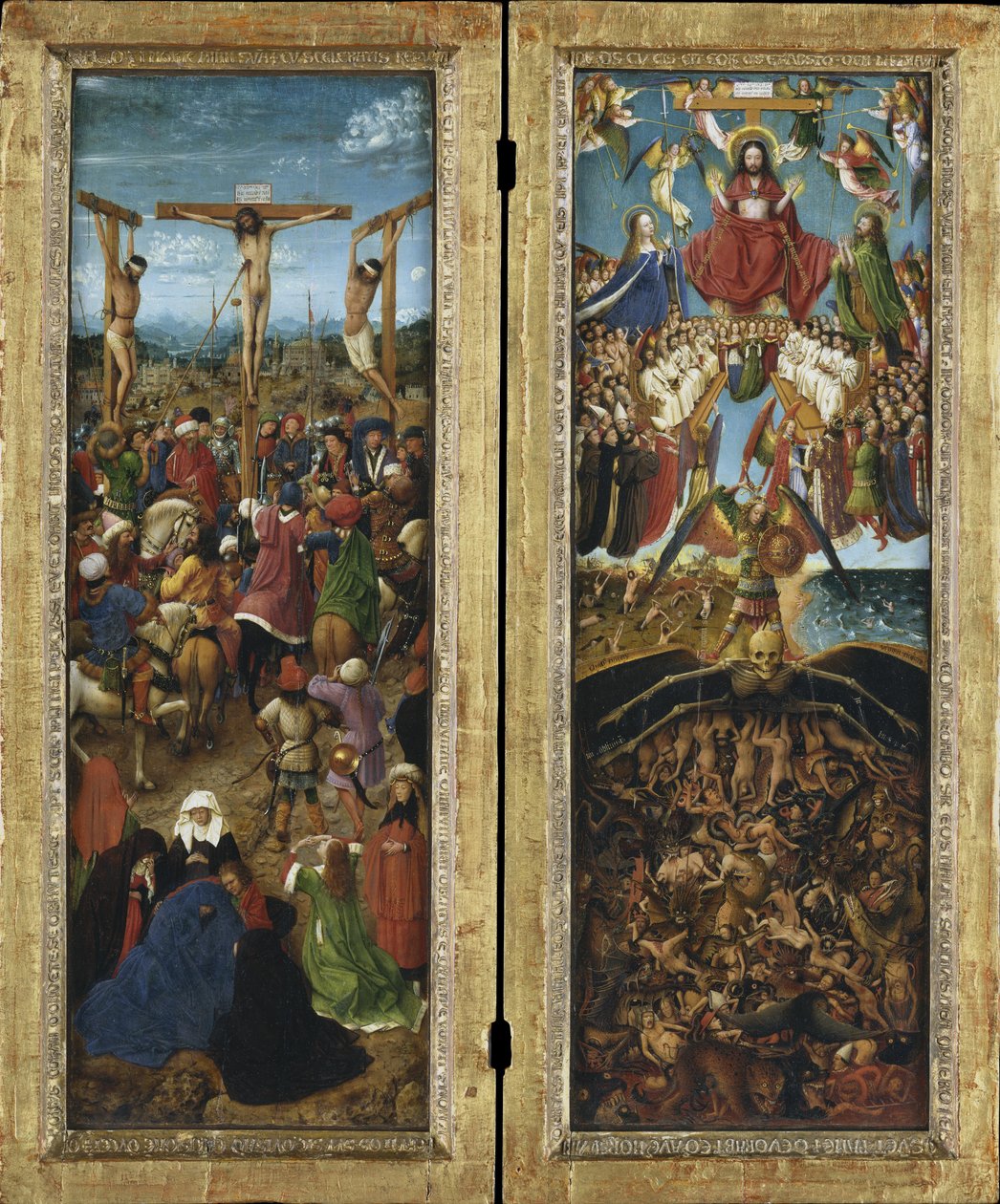 Korsfestelsen; Den siste dommen, diptych av Jan van Eyck