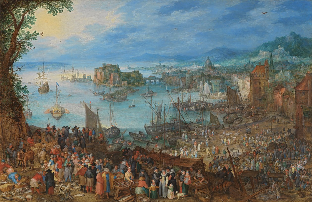 Flott fiskemarked av Jan the Elder Brueghel