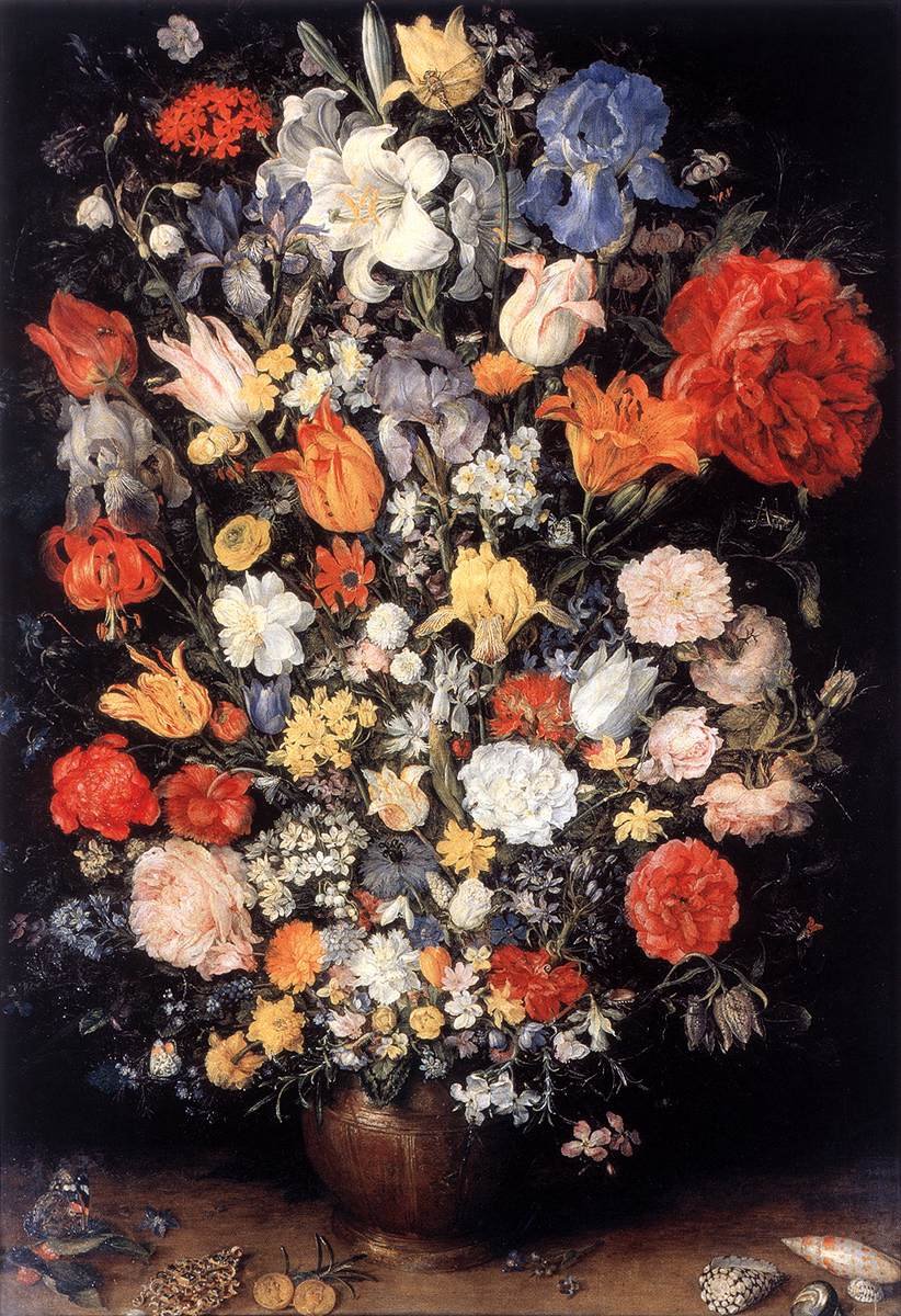Vase med blomster med smykker, mynter og skjell av Jan the Elder Brueghel