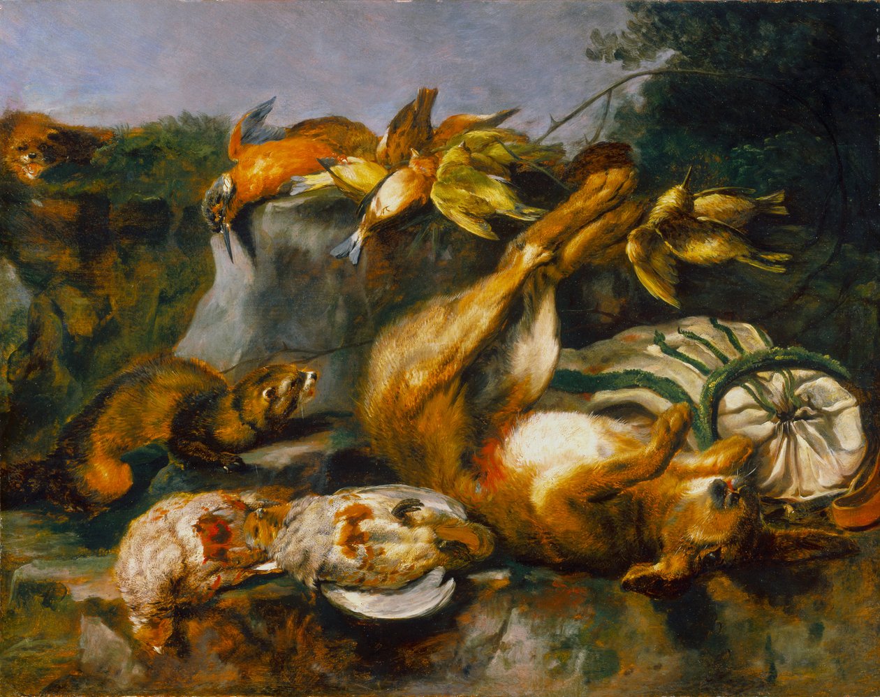 Dødt vilt og væsler, ca. 1642 (olje på eikefinert masonittpanel) av Jan Fyt