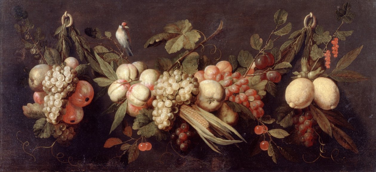 Stilleben med frukt og en fugl av Jan Pauwel the elder Gillemans