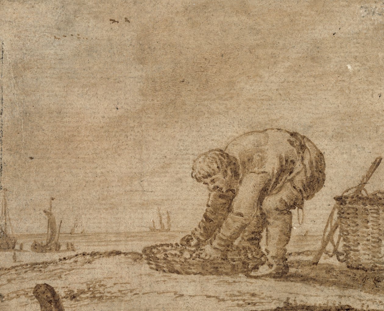 Fisherman on the Sea Shore, 1623 (penn og blekk på papir) av Jan Porcellis