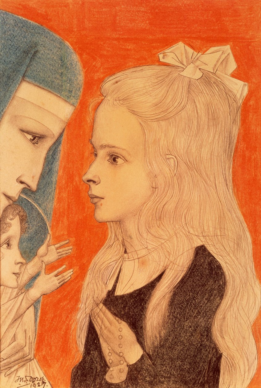Girl Praying, 1927 (farget blyant) av Jan Toorop
