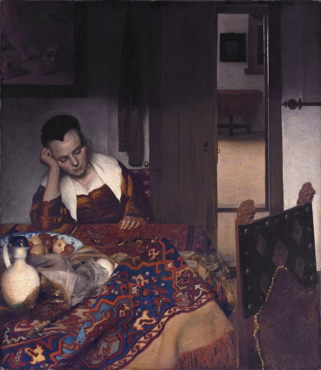En hushjelp sov av Jan Vermeer van Delft