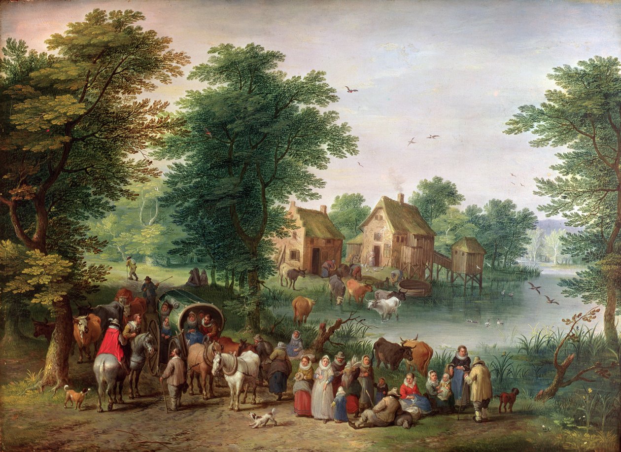 A Fair, (olje på tre) av Jan the Elder Brueghel