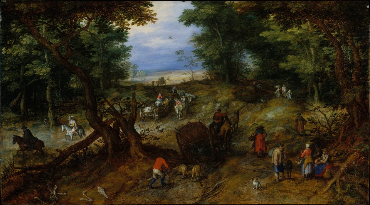 En skogsvei med reisende, 1607 av Jan the Elder Brueghel