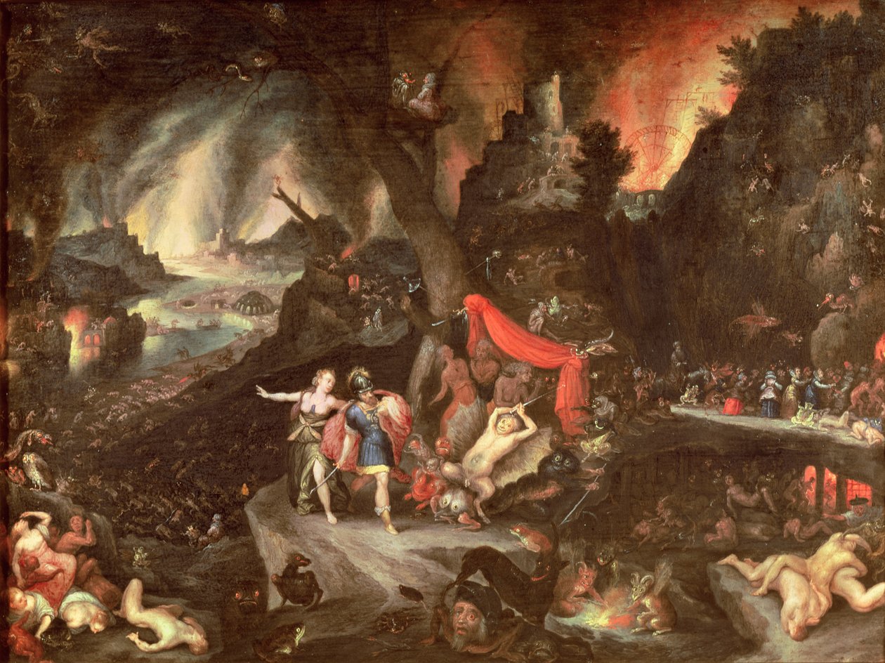 Aeneas i underverdenen, ca. 1630 (olje på kobber) av Jan the Elder Brueghel