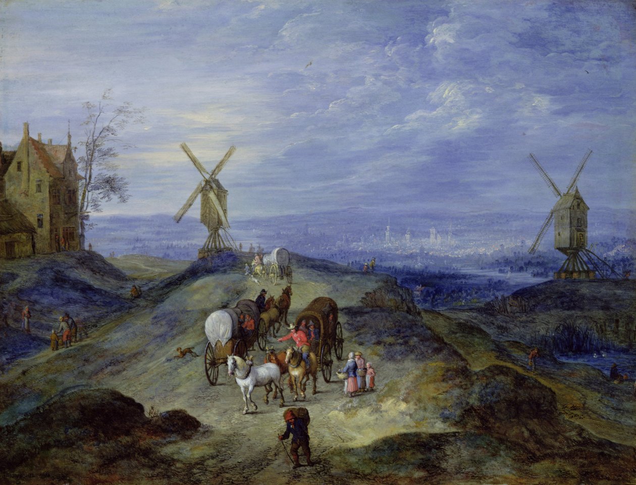 Landskap med to vindmøller, 1612 av Jan the Elder Brueghel
