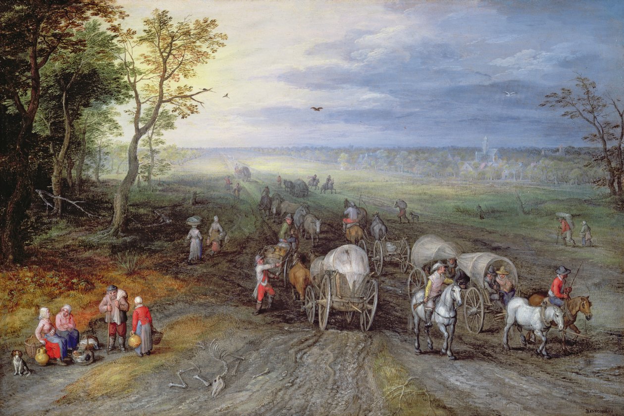 Retur fra markedet (olje på kobber) av Jan the Elder Brueghel