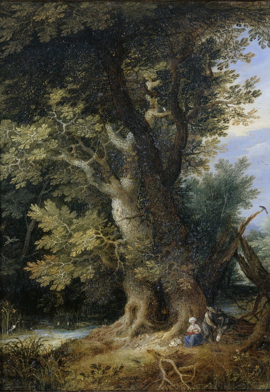 Hvil på flukten til Egypt, 1600-99 (olje på kobber) av Jan the Elder after Brueghel