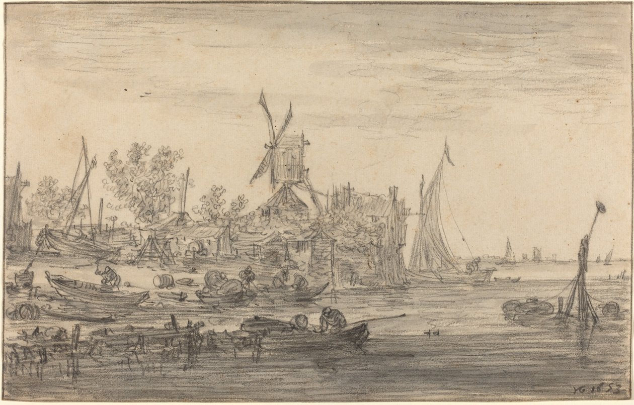 Forstrands scene med vindmølle av Jan Josephsz van Goyen