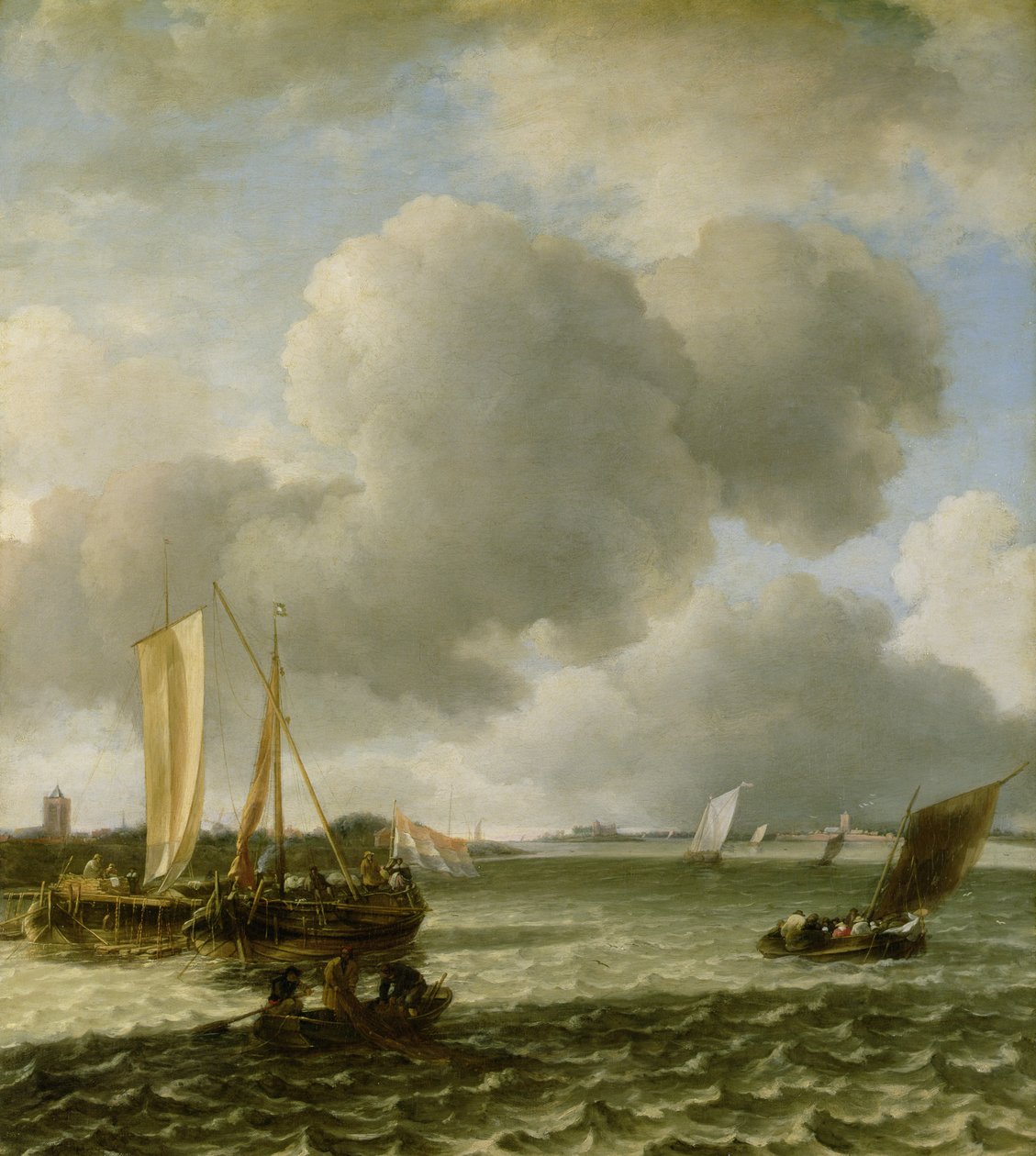 Båter på elven Waal, 1650-tallet av Jan van de Capelle or Cappelle