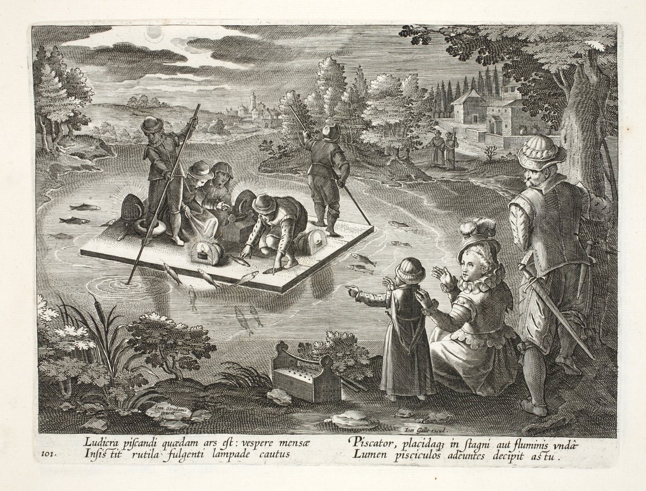 Fishing on a Lake at Night, plate 101, illustrasjon fra 