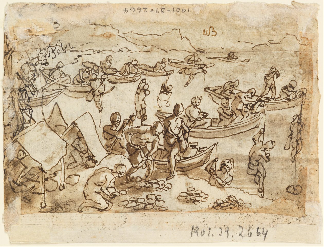 Skissebok side- Perlefiske; recto, Diana av Jan van der Straet