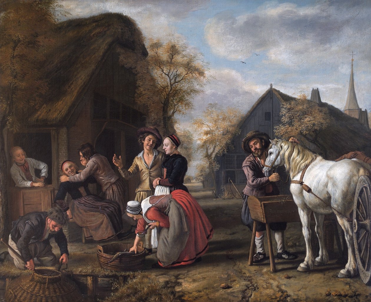 En landsbyscene av Jan (1620 76) Victors
