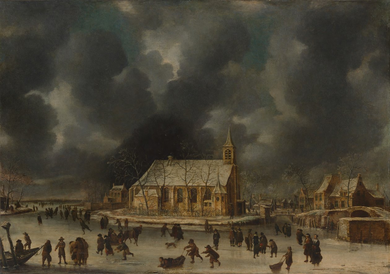 Skating på Sloten, nær Amsterdam. av Jan Abrahamsz. Beerstraten