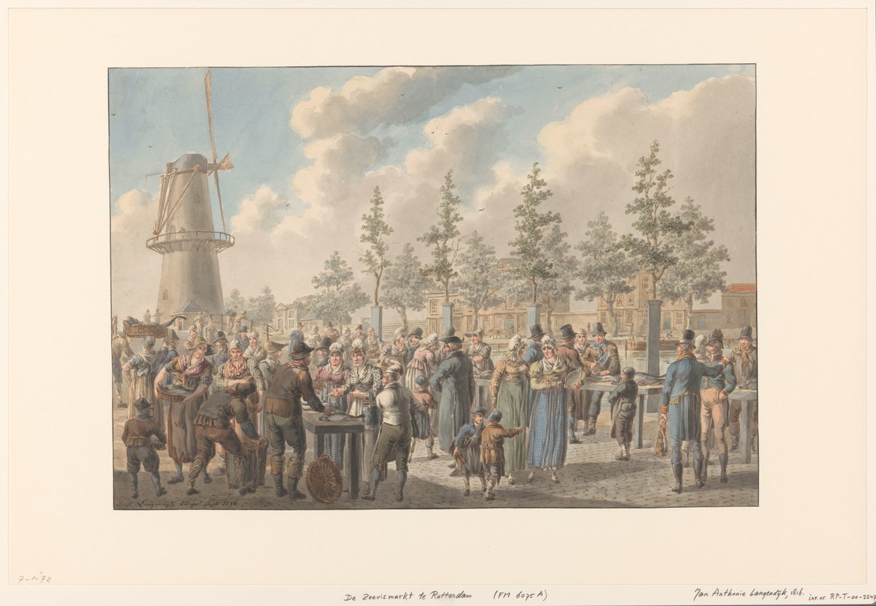 Fiskemarkedet i Rotterdam, 1816 av Jan Anthonie Langendijk Dzn