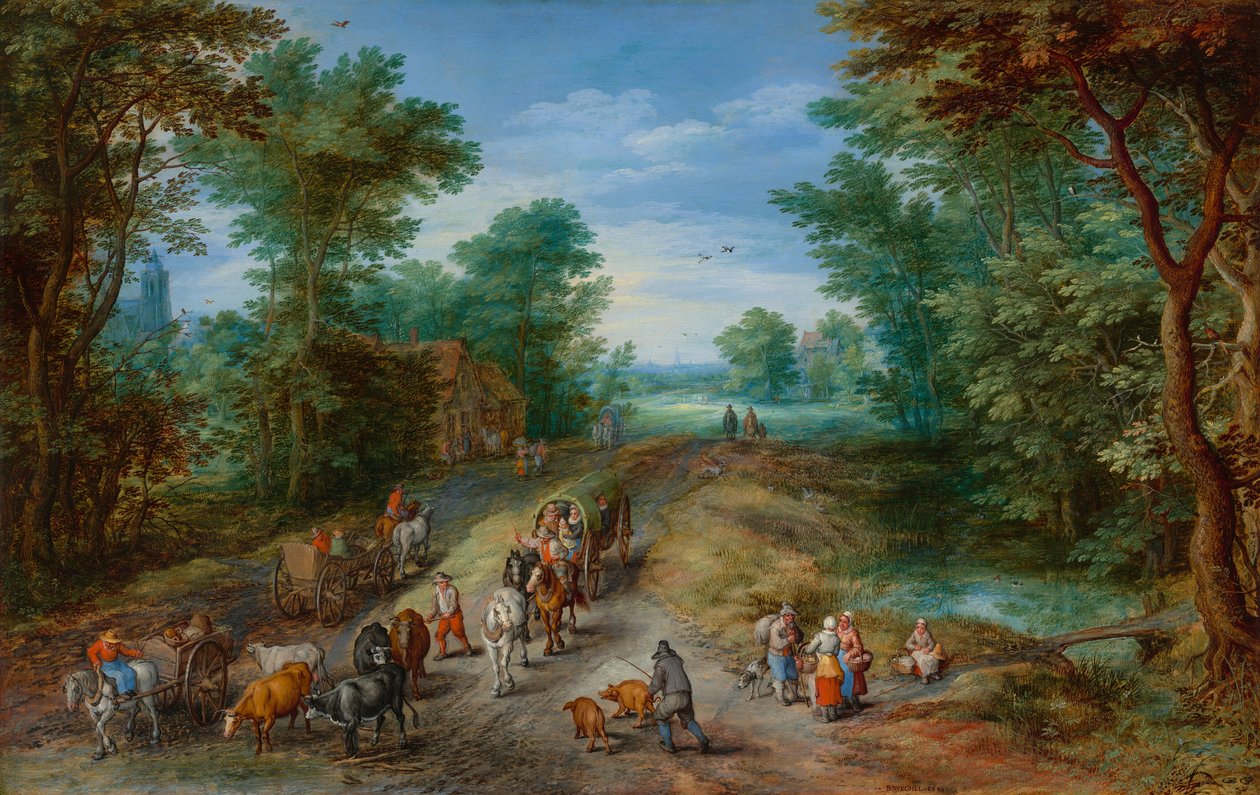 Skoglandskap med reisende, 1610. av Jan Brueghel the Elder