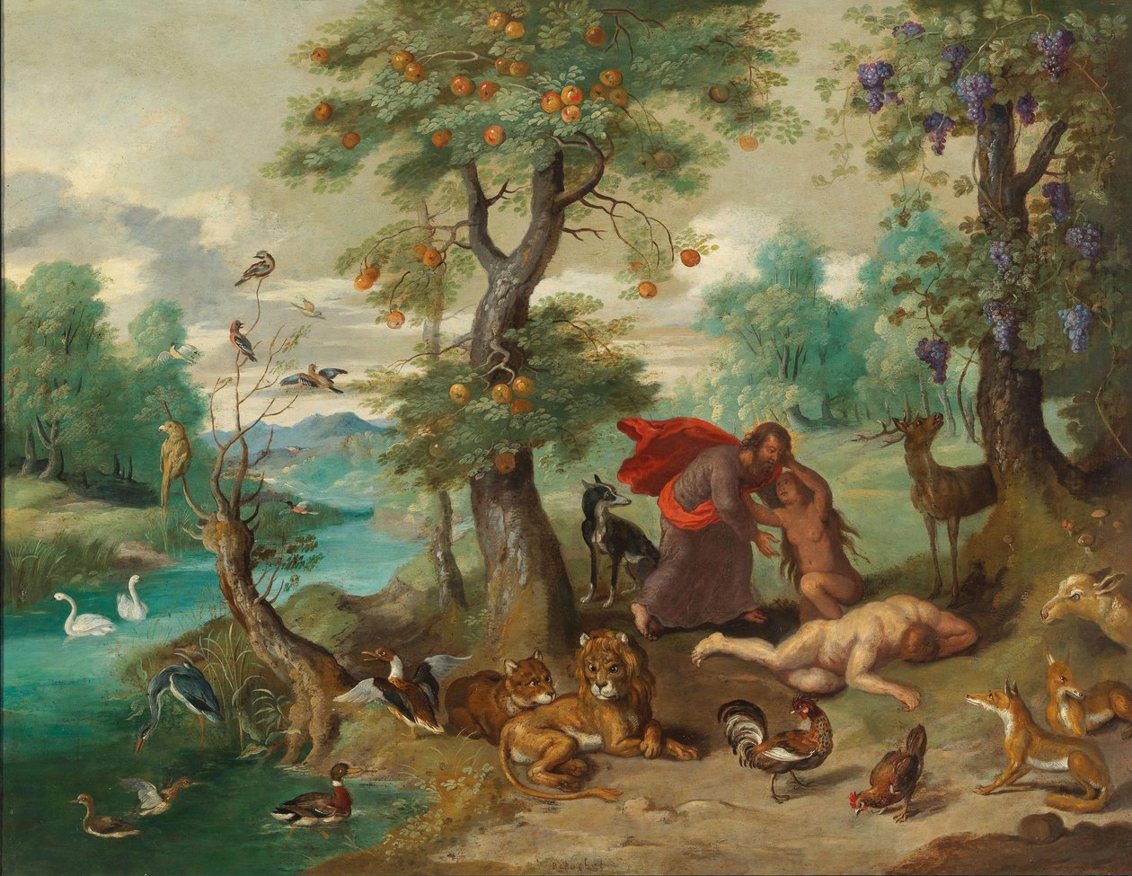 Skapelsen av Eva. av Jan Brueghel the Younger