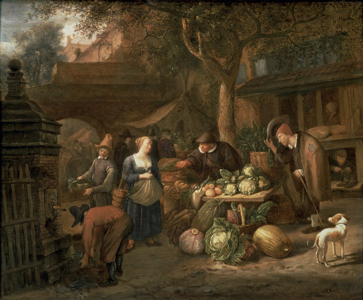 Markedsscene (panel) av Jan Havickszoon Steen