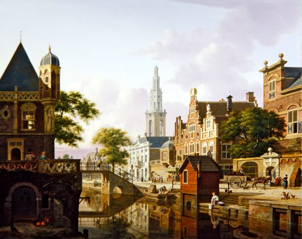 En nederlandsk by langs en kanal av Jan Hendrik Verheyen