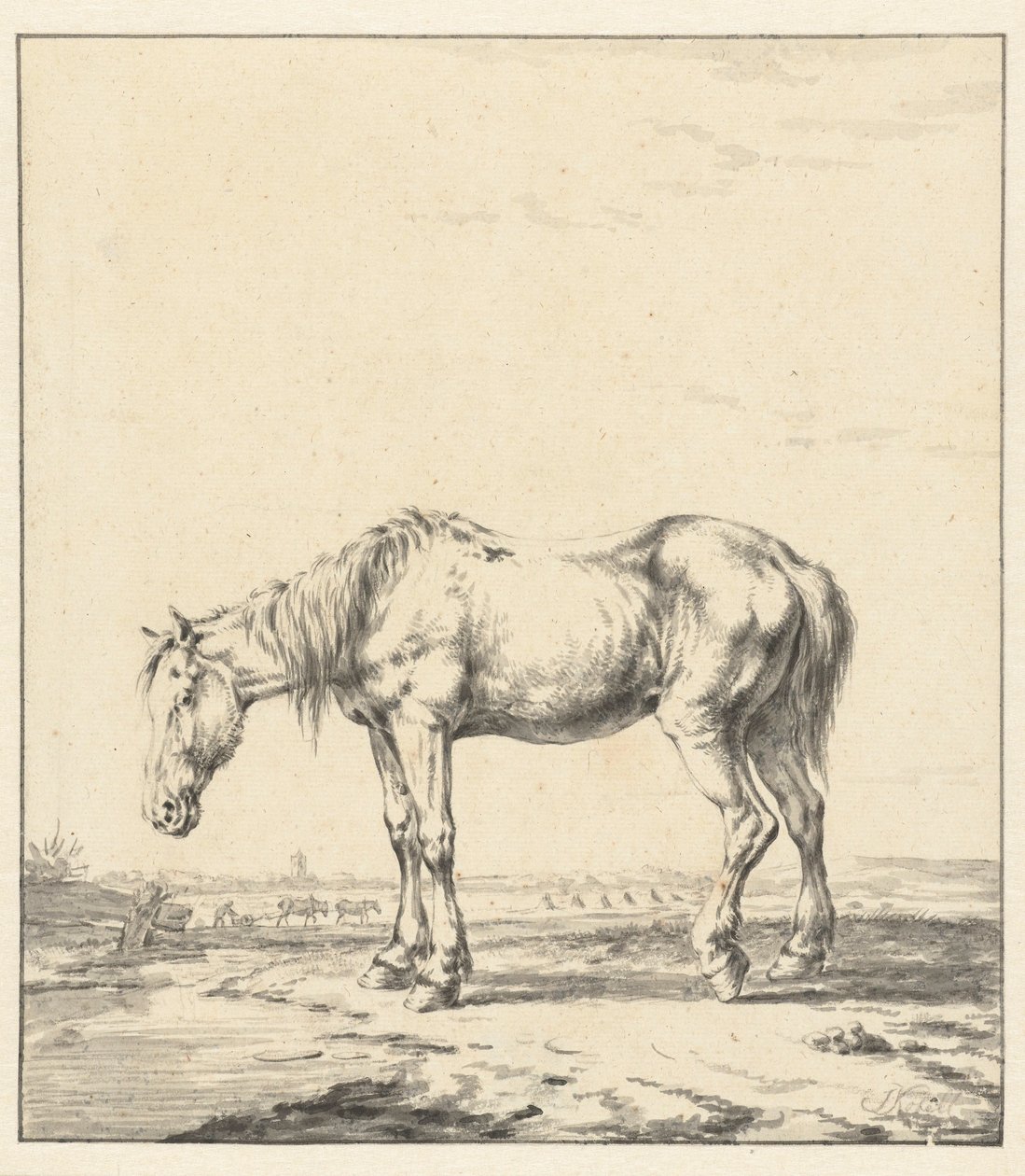 Gammel hest som står ved et vann av Jan Kobell (II)
