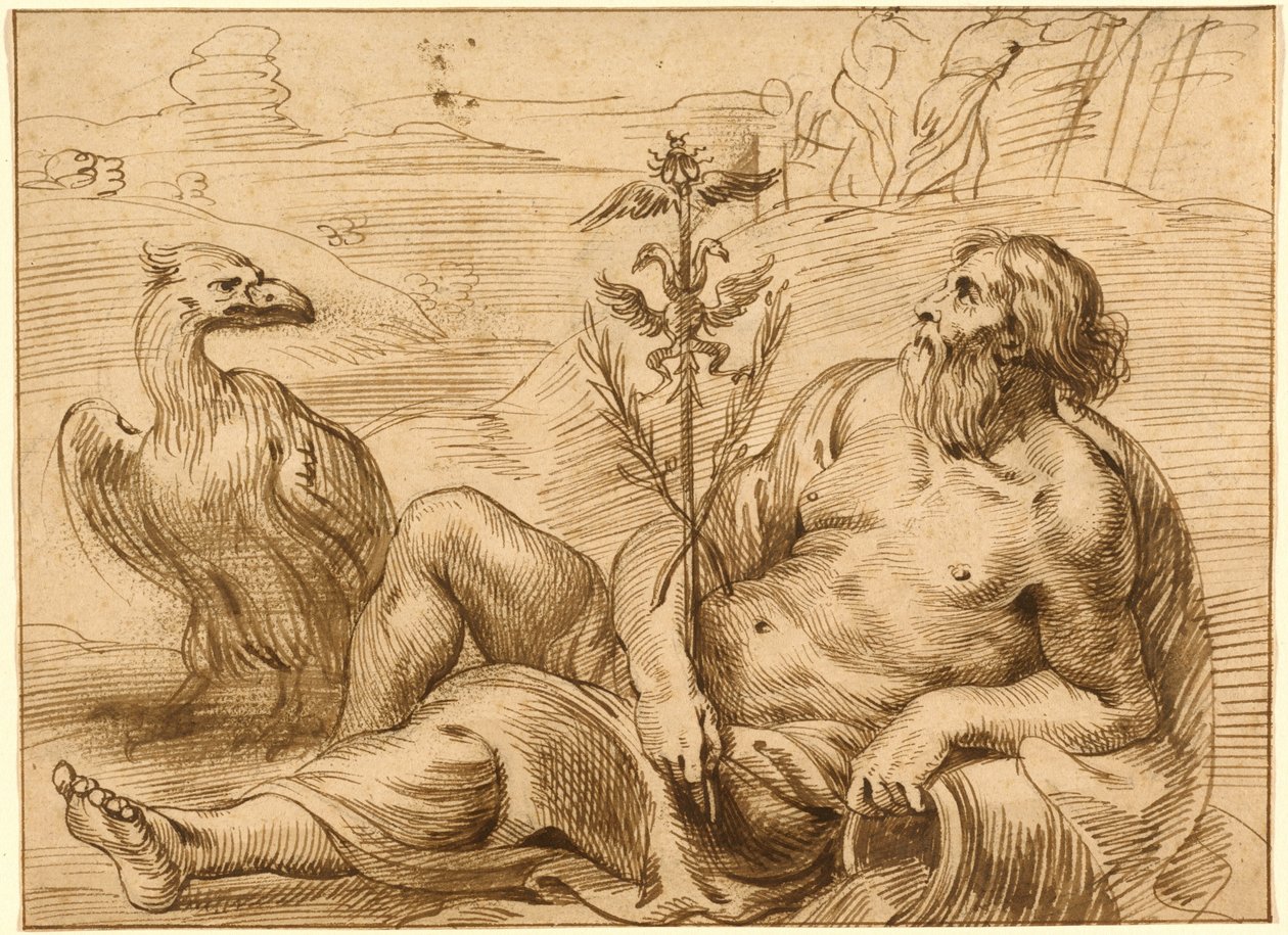 Elveguden med en ørn av Jan Lievens