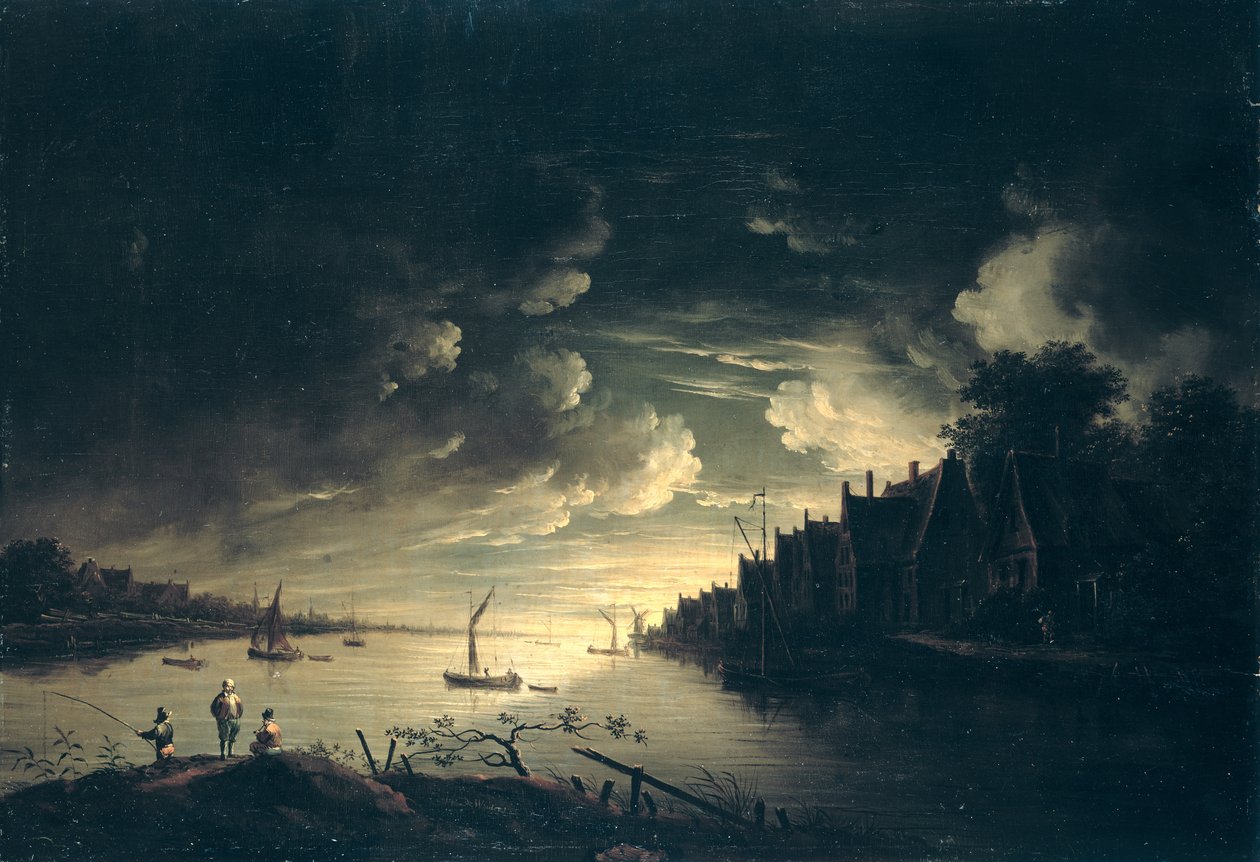 River Landscape by Moonlight, av Jan Ludewick de Wouters