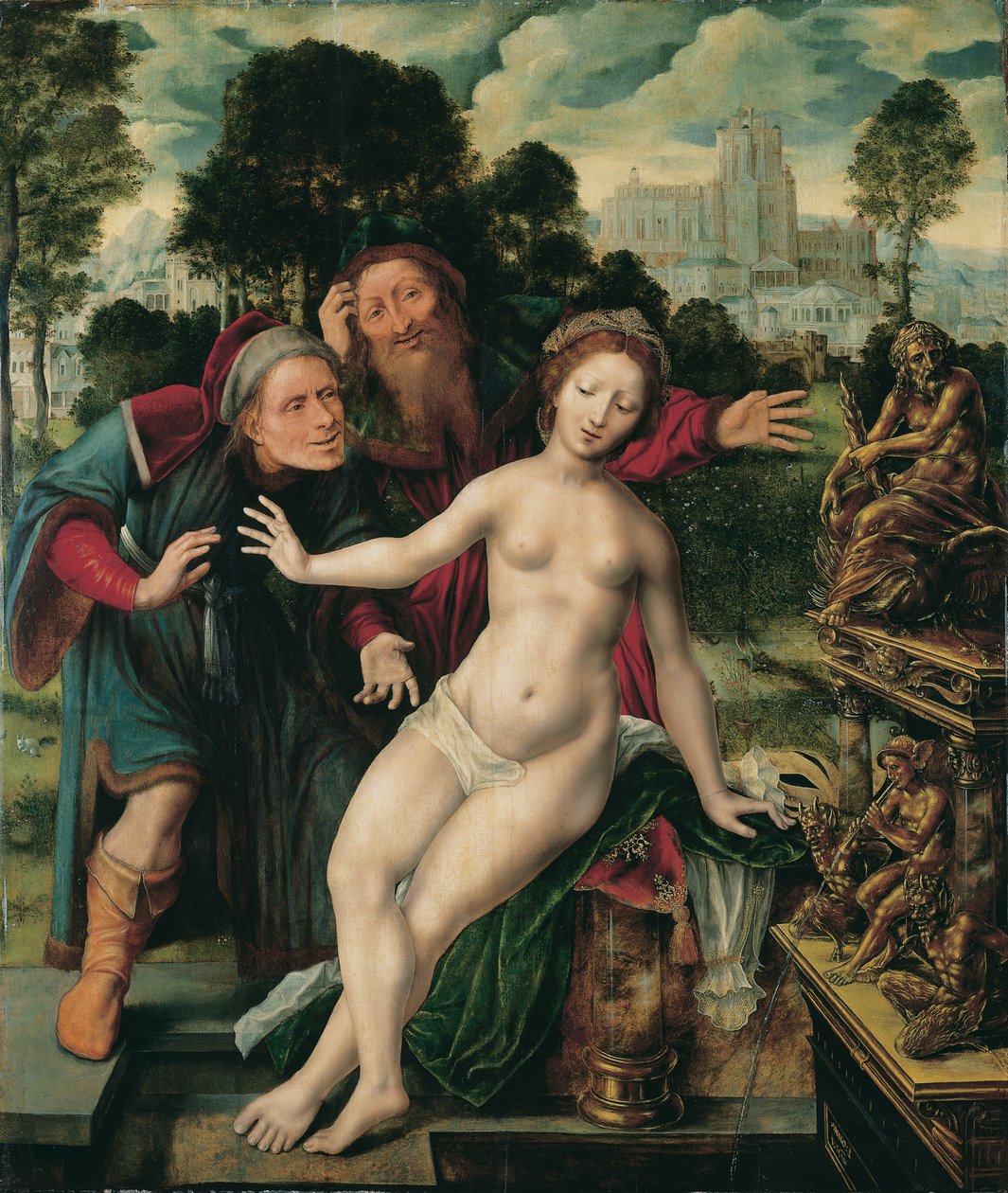 Susannah og de eldste av Jan Massys or Metsys