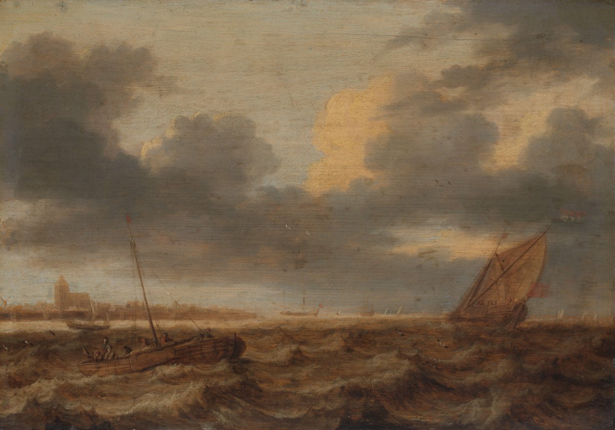 Fiskebåter i hakkete farvann av Jan Porcellis