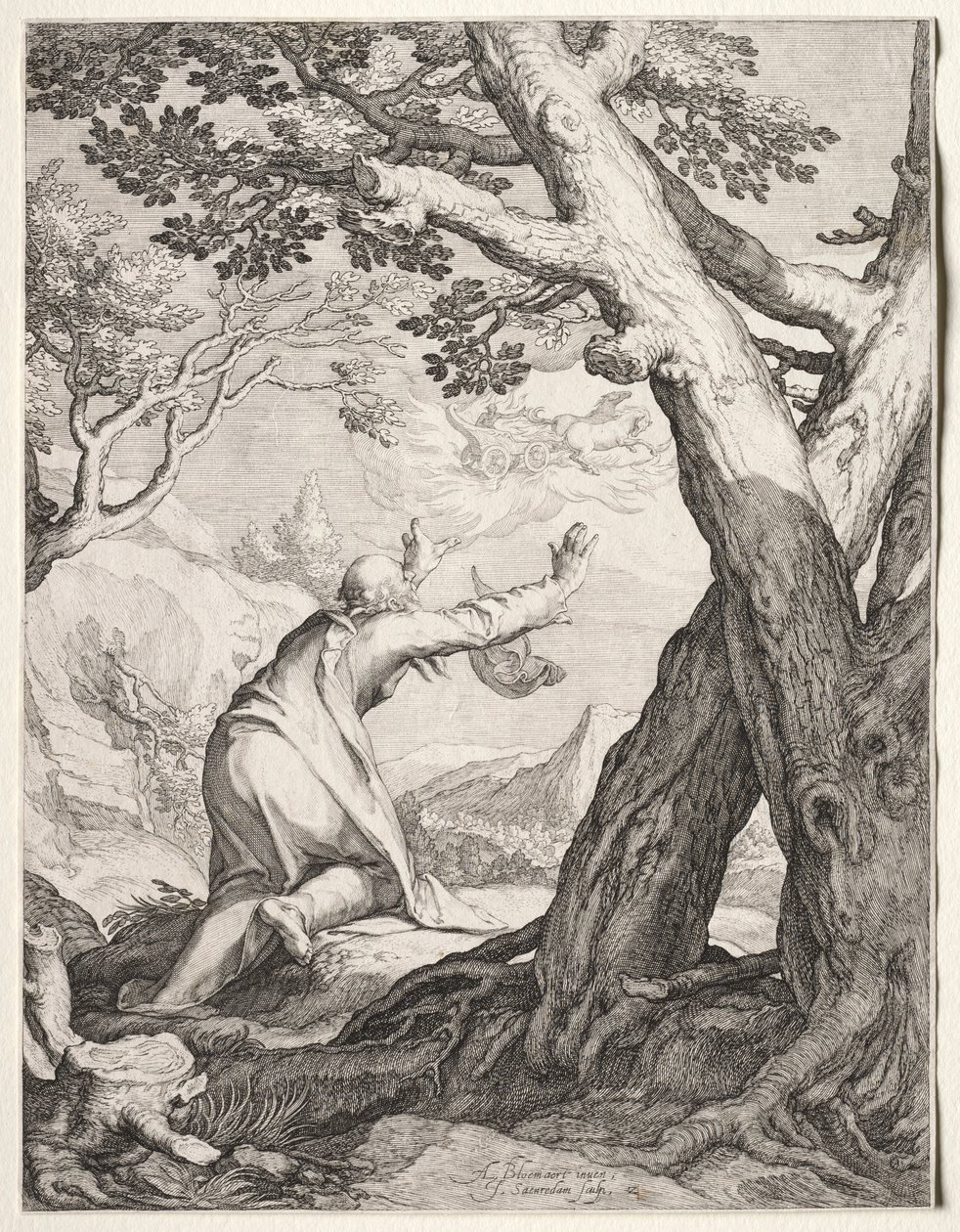 Elisja og Elias ildvogn, 1604. av Jan Saenredam