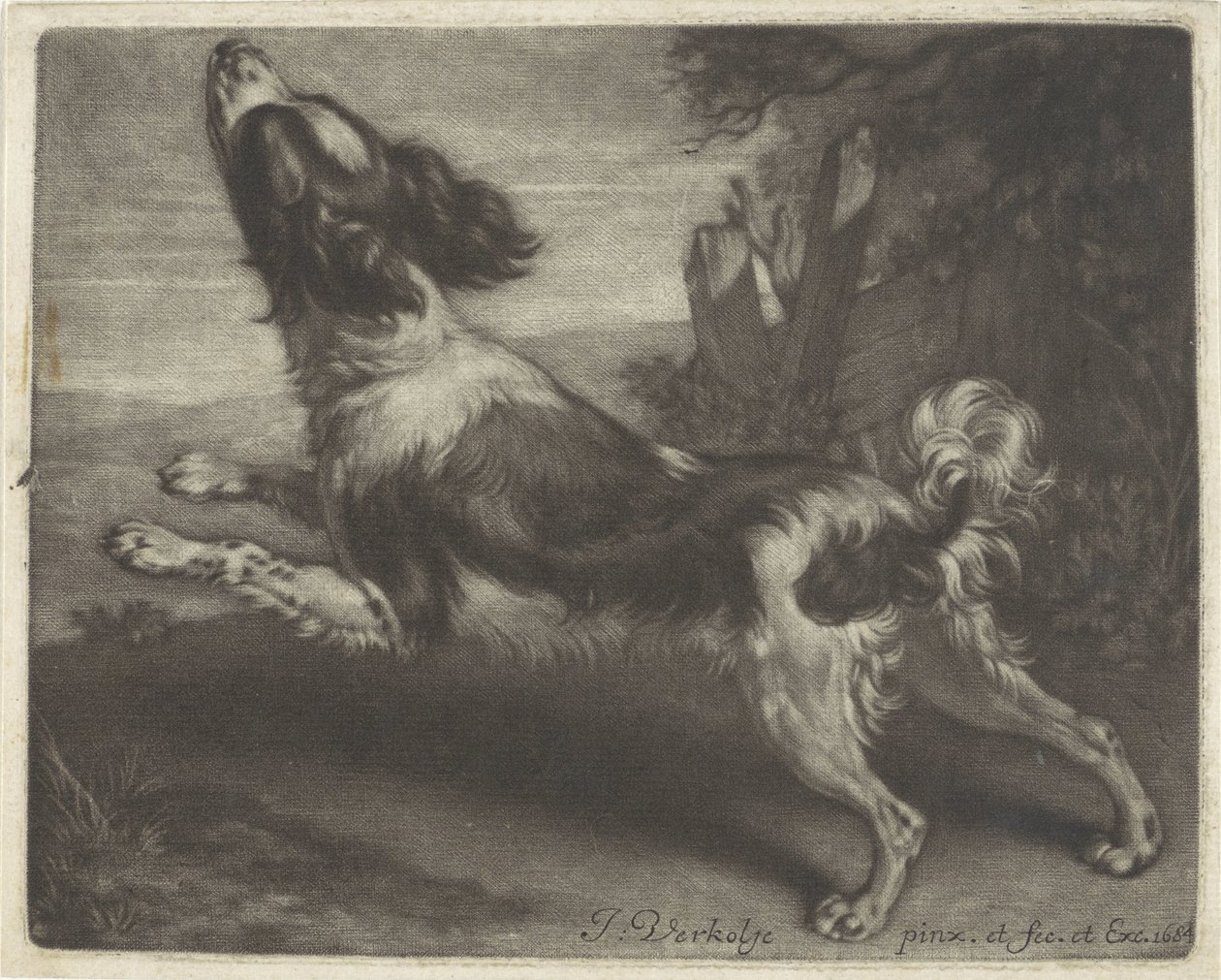 Løpende hund, muligens en spaniel av Jan Verkolje (I)