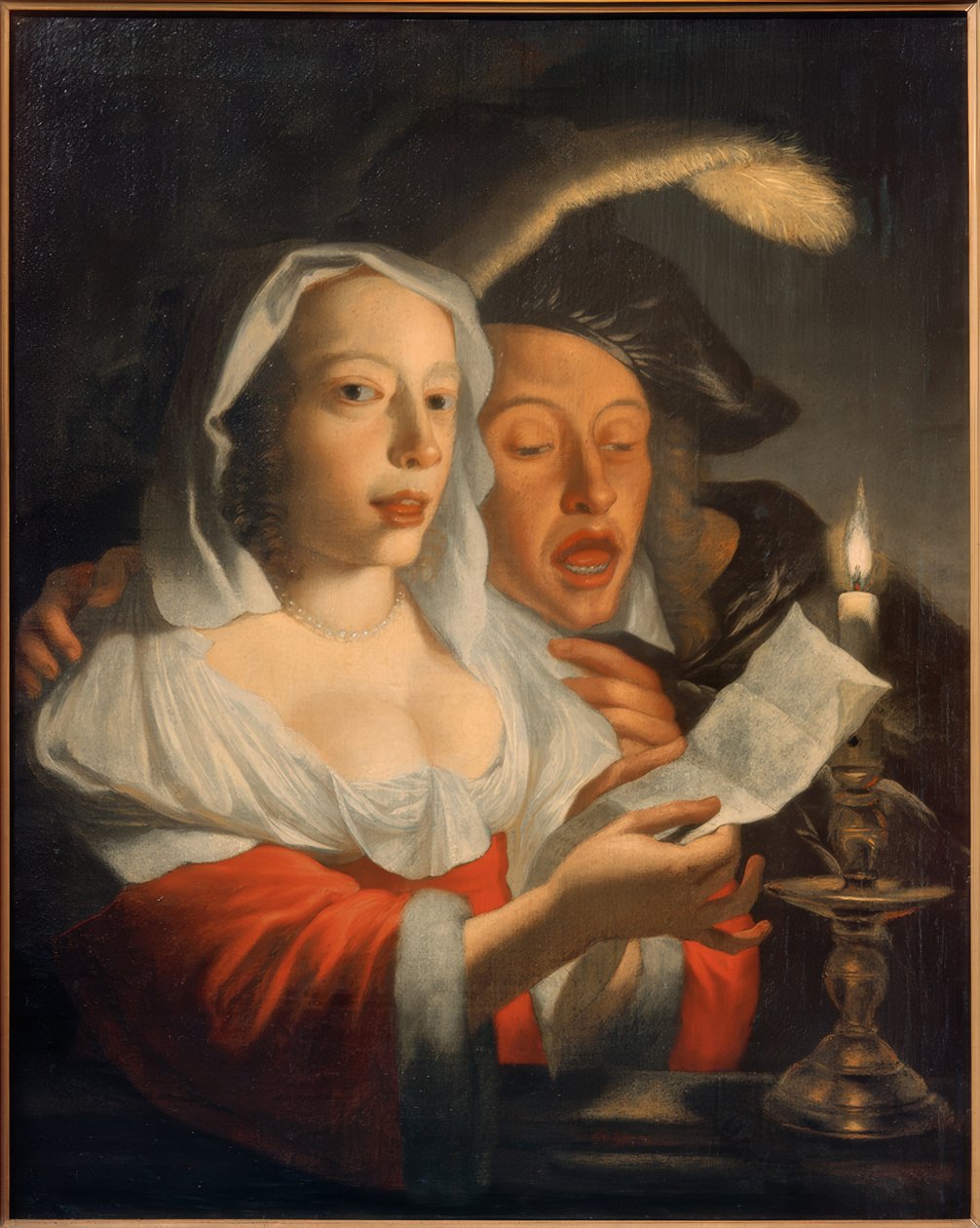 Syngende par ved levende lys av Jan Vermeer van Utrecht