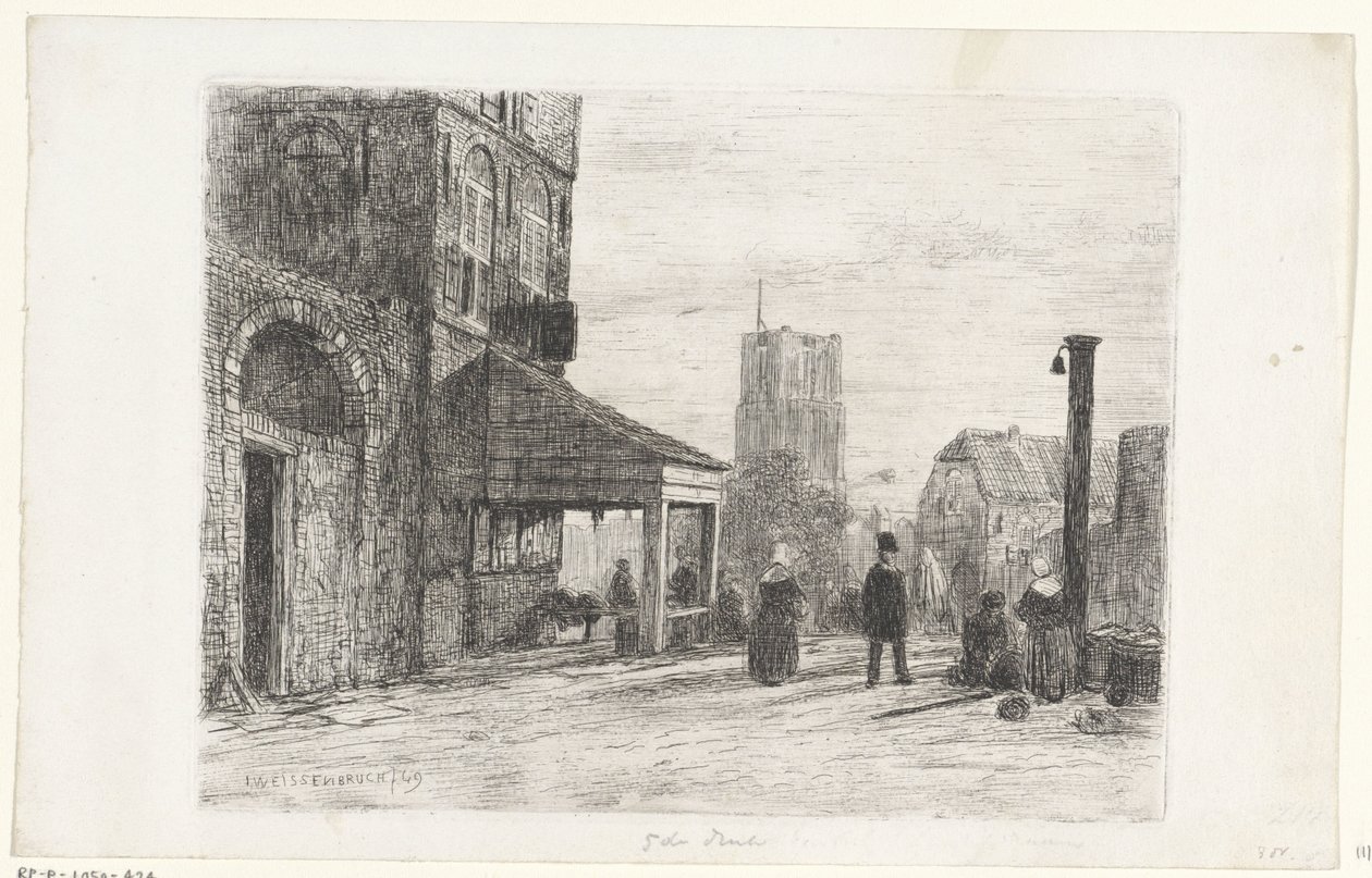 Utsikt over Saint Martin-kirken i Woudrichem av Jan Weissenbruch