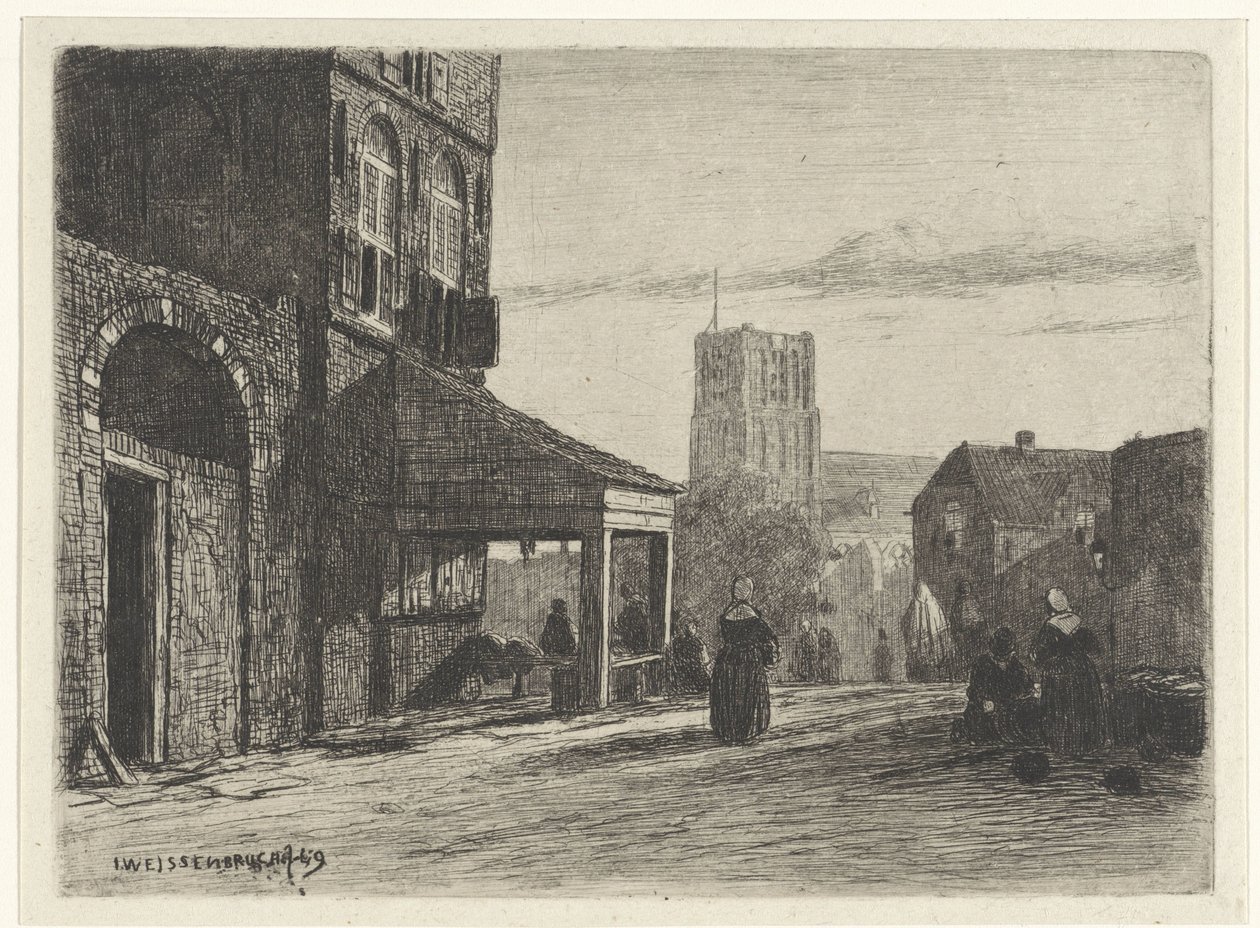 Utsikt over Sint-Martinuskerk i Woudrichem av Jan Weissenbruch