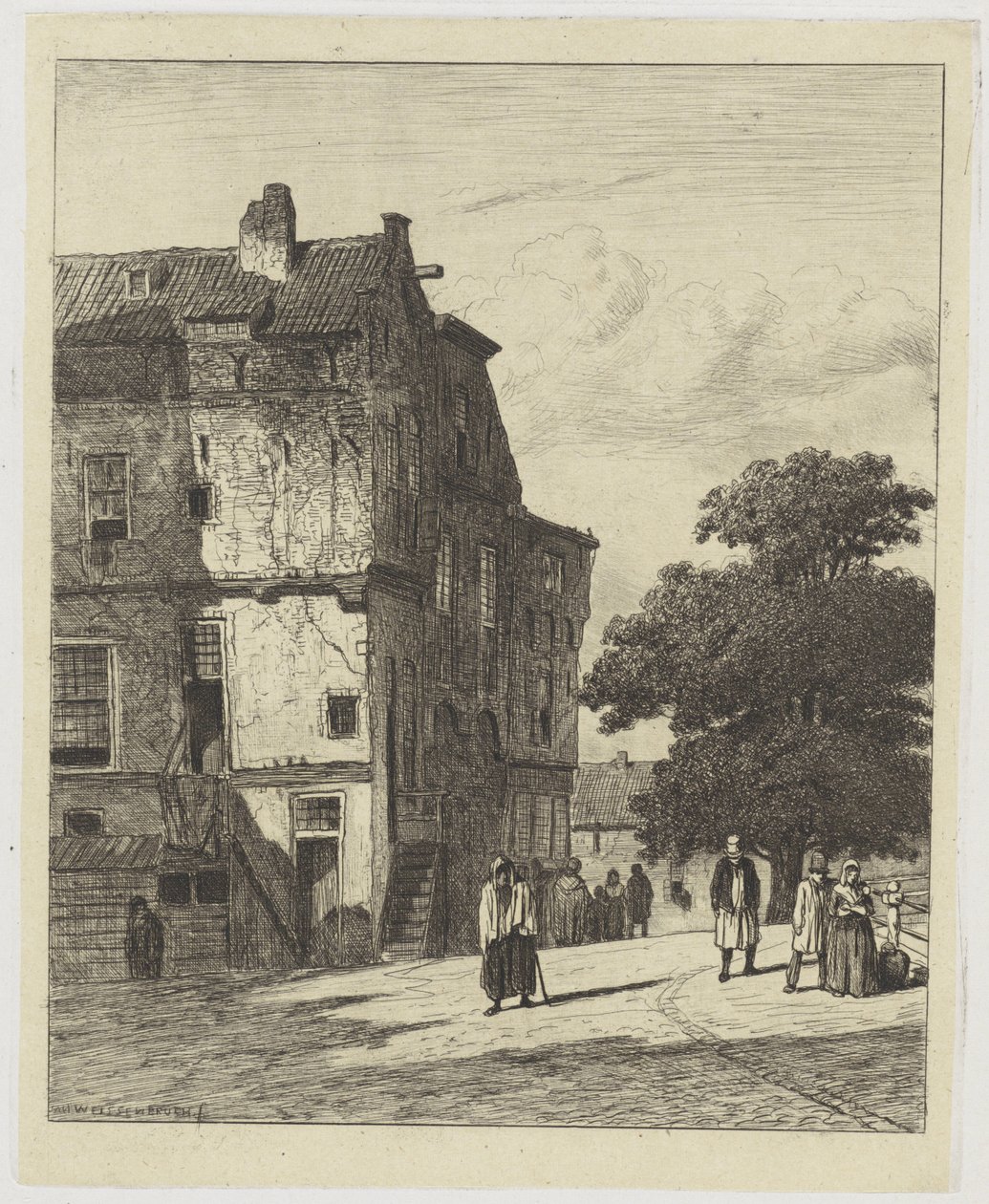 Utsikt over en gate i Amsterdam av Jan Weissenbruch