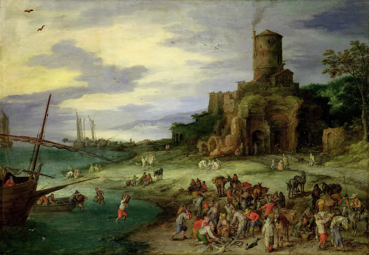 Fiskere ved bredden av Jan the Elder Brueghel