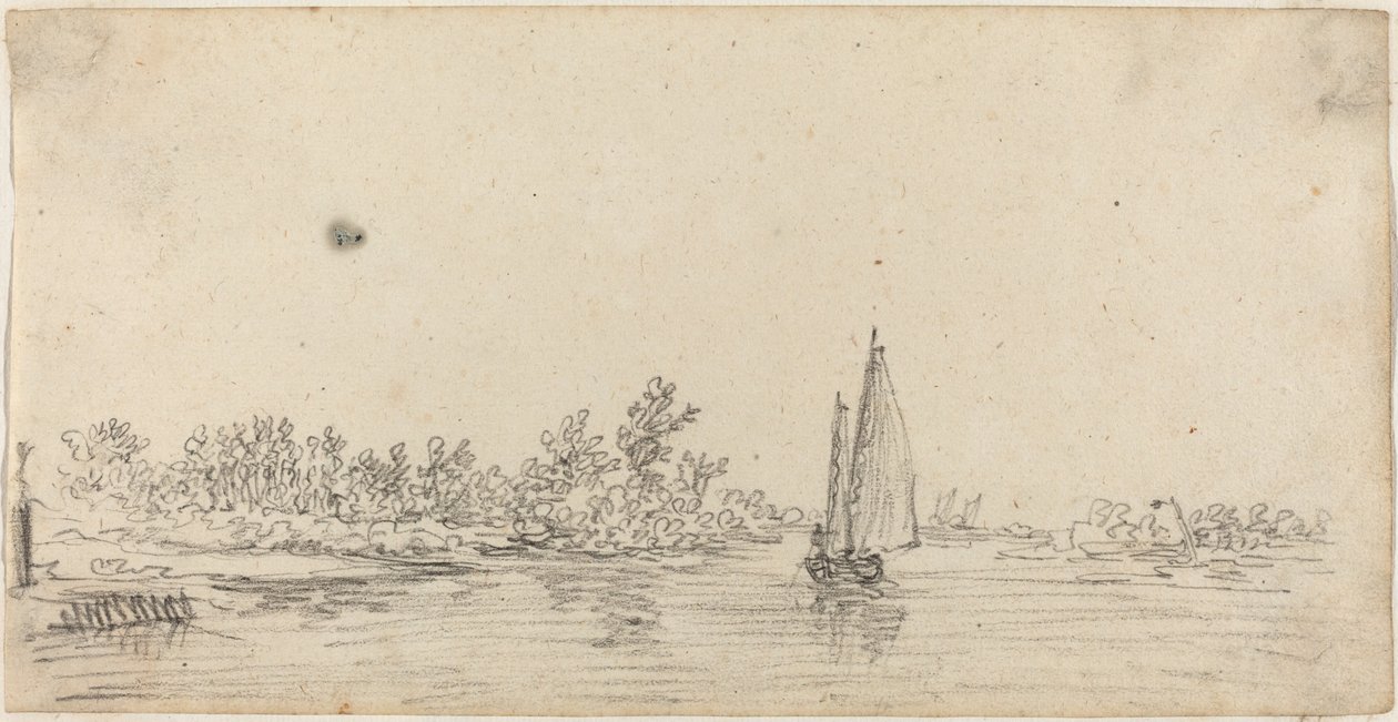 Seilbåt på elvemunning av Jan van Goyen