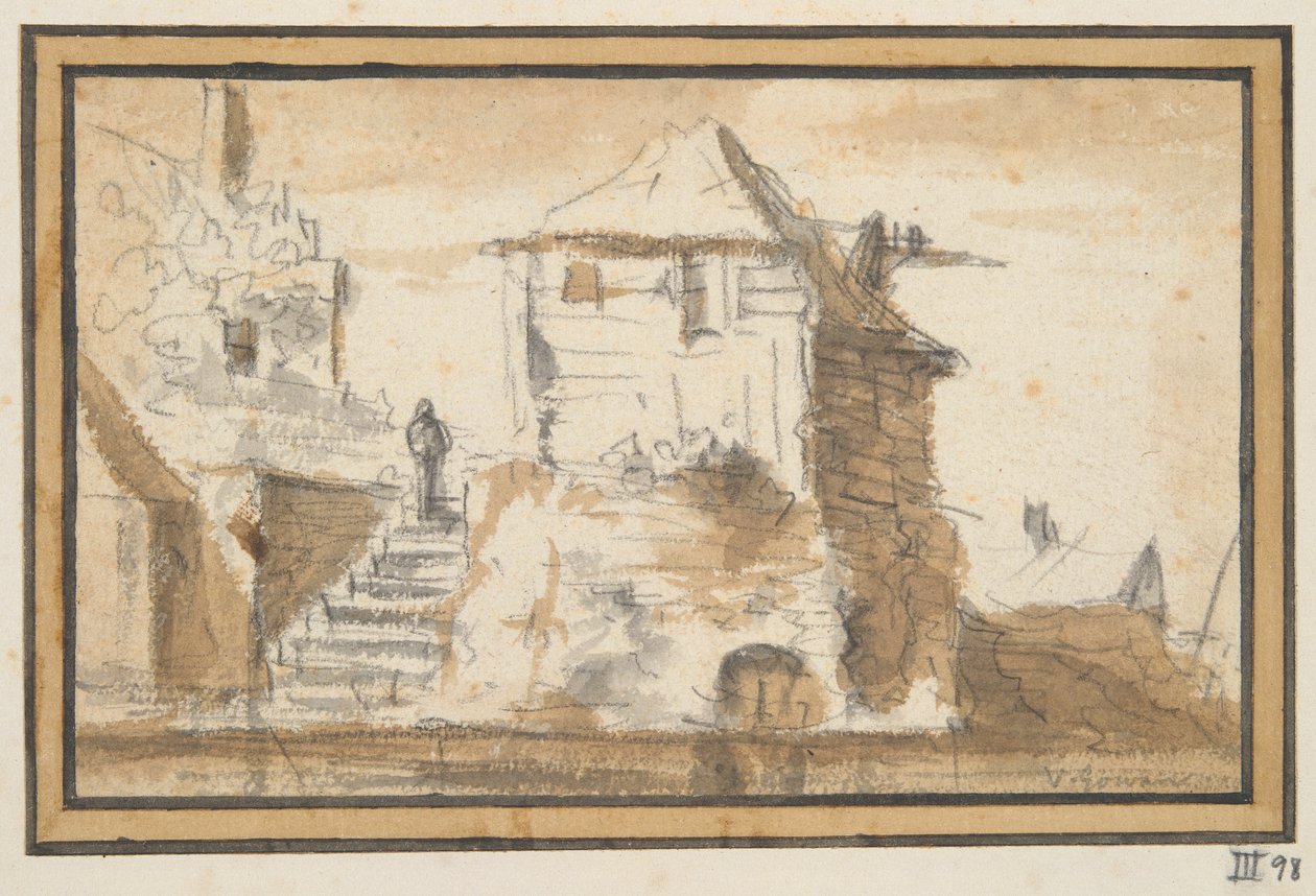 To bygninger med en trapp av Jan van Goyen