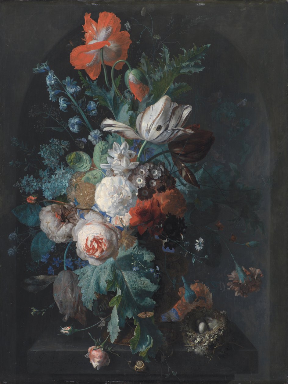 En vase med blomster av Jan van Huysum