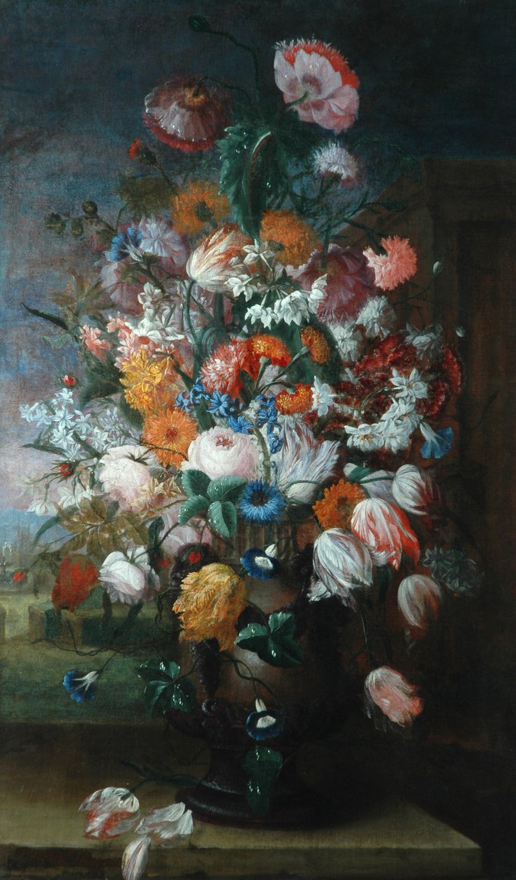 Blomster, studier med iris, 1682 av Jan van Huysum