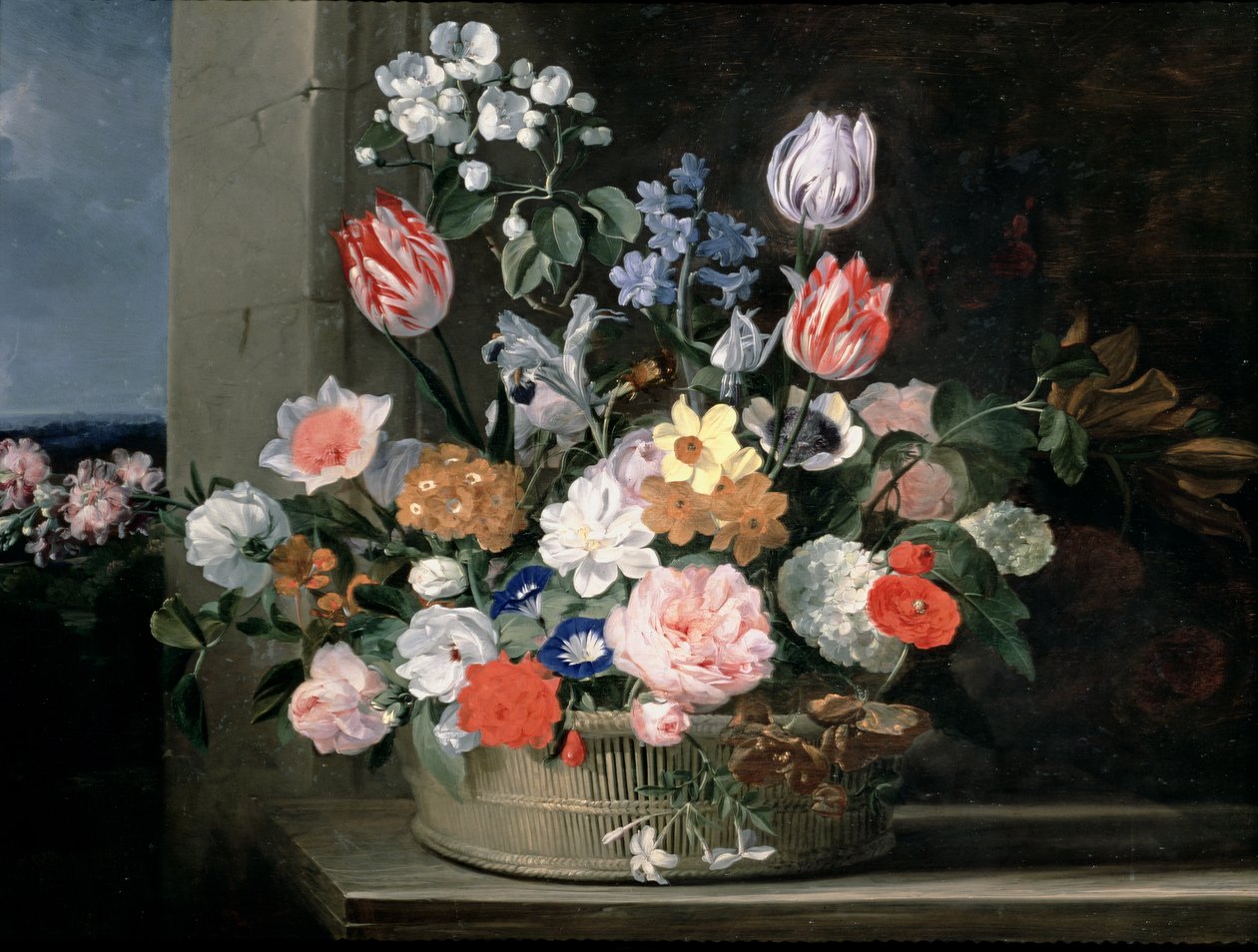 Blomster i en kurv, 1650-56 av Jan van den Hecke
