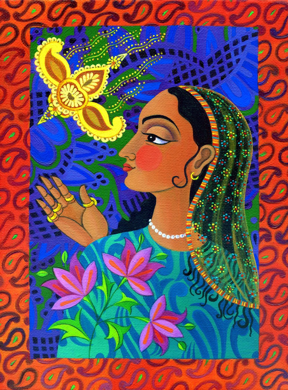 Maharani med gul fugl, 2011, av Jane Tattersfield