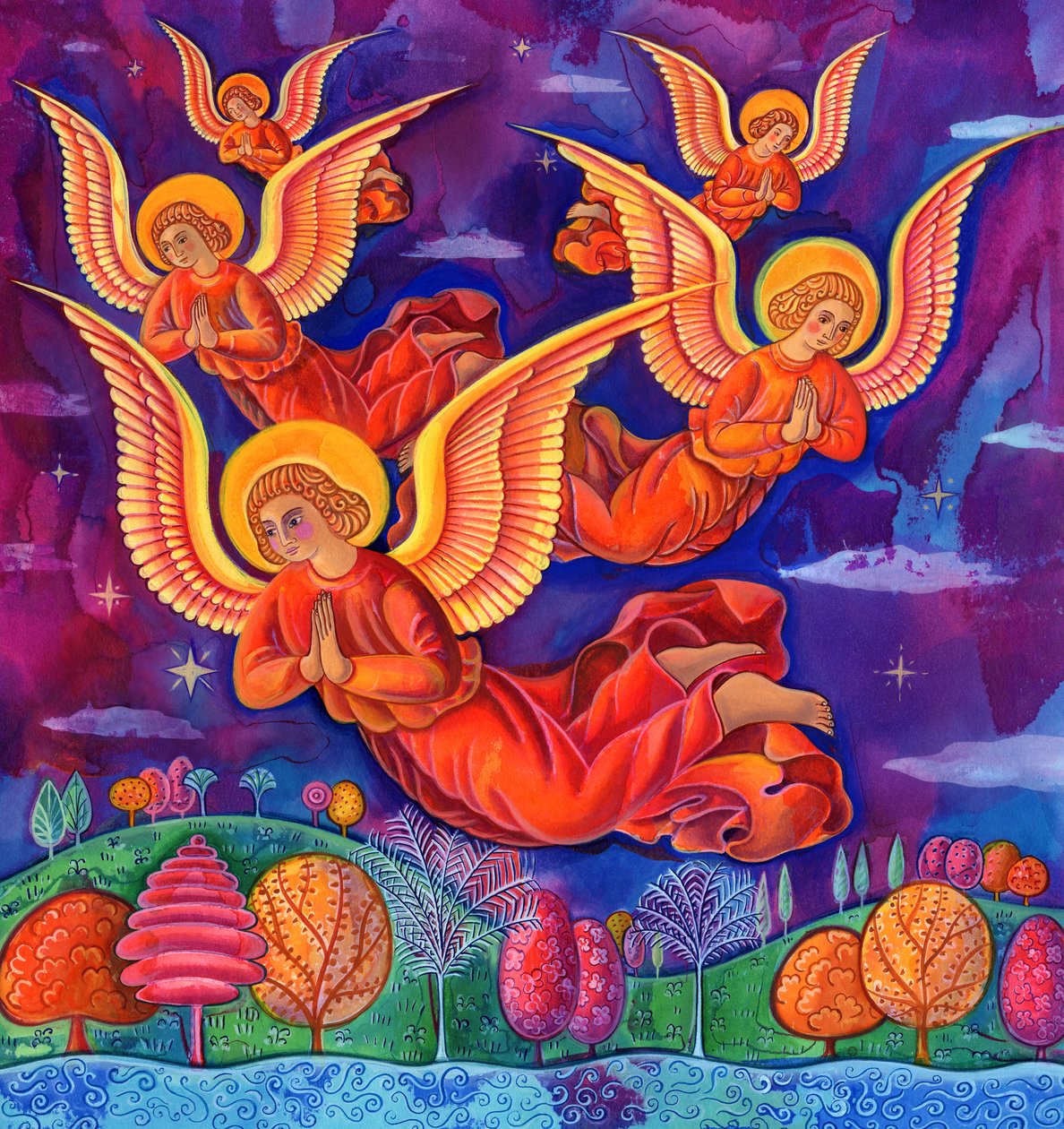 Angels, 1999, (blekk og gouache) av Jane Tattersfield