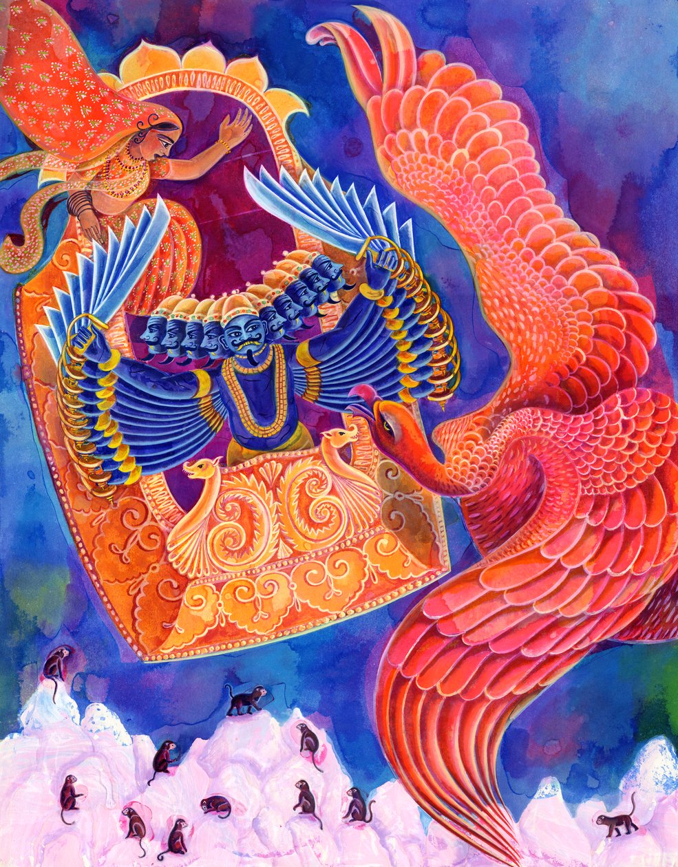 Ram og Sita, 1999, (blekk og gouache) av Jane Tattersfield